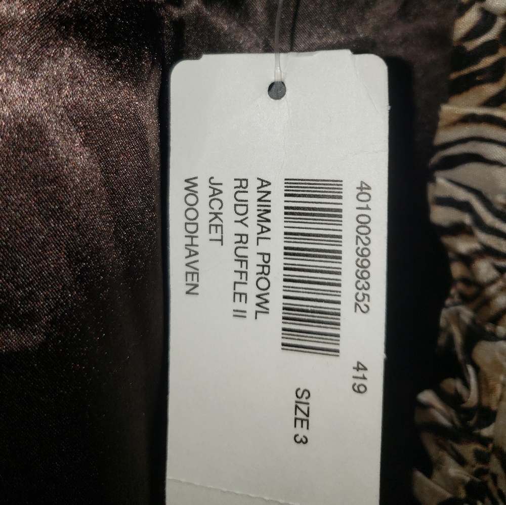 NWT Chicos tan & brown animal print silk open front ruffle jacket Womens… - Picture 6 of 7